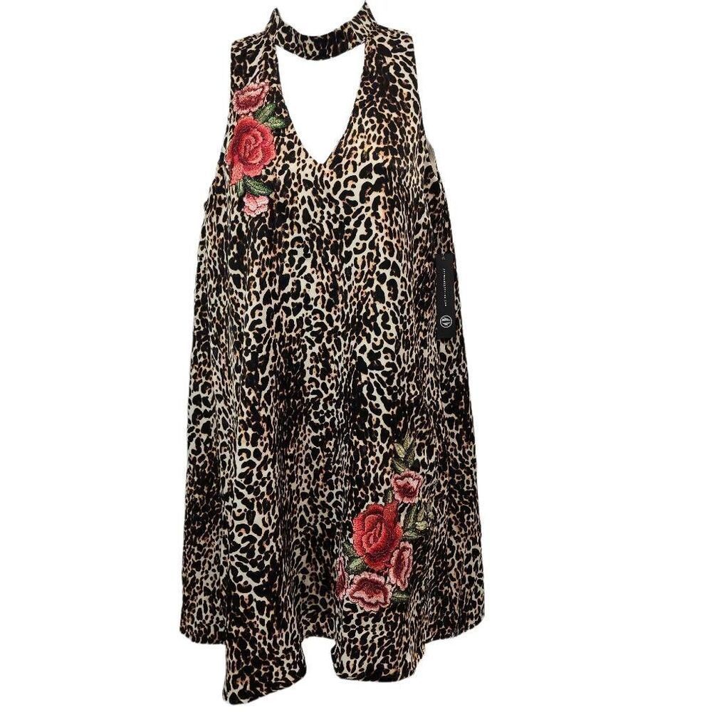 As U Wish Size Medium Clementine Halter Neck Mini Dress Floral Rose Applique Ani